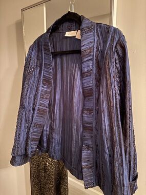 Chico's Navy Textured Open Jacket